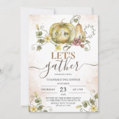 カボチャヴィンテージ水彩感謝祭ディナー 招待状 (正面)