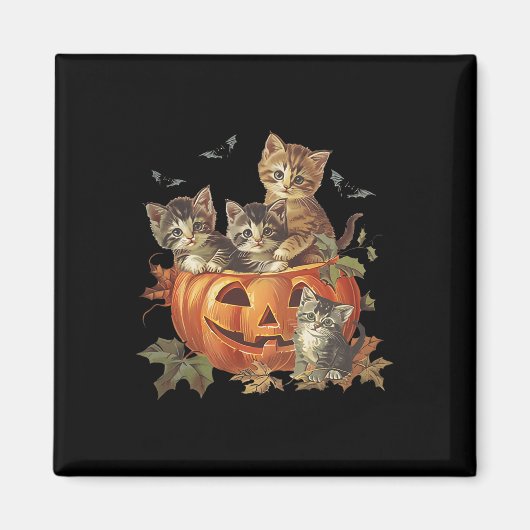 カボチャヴィンテージ90s猫レトロハロウィン マグネット (正面)