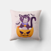 カボチャ不気味とハロウィンこうもりの可愛い猫 クッション (裏面)