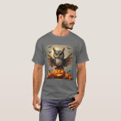 カボチャ不気味の不吉なフクロウ Tシャツ (正面フル)