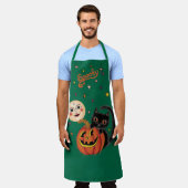 カボチャ不気味キットンムーン – ジャングルグリーン エプロン (着用した状態)