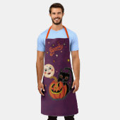 カボチャ不気味キットンムーン – ダークパープル エプロン (着用した状態)