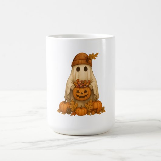カボチャ不気味キャンディでかわいいハロウィン幽霊 コーヒーマグカップ (中央)