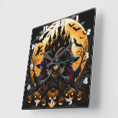 カボチャ不気味パッチのかかし スクエア壁時計 (傾斜)