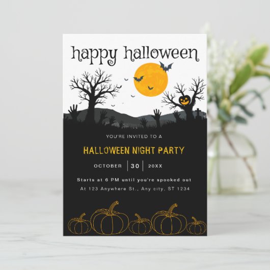 カボチャ不気味ンズツリーズオレンジブラックハローウィンパーティ 招待状 (スタンド正面)