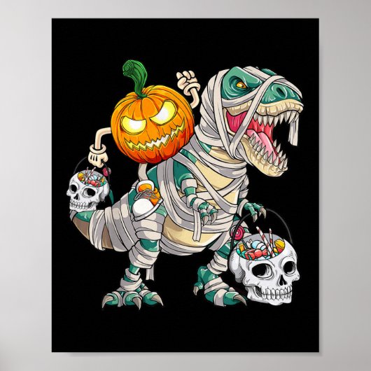 カボチャ乗馬ミイラ恐竜Tレックスハロウィーンファン ポスター (正面)