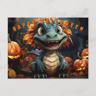 カボチャ付きの森のハロウィーン恐竜 シーズンポストカード