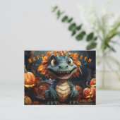 カボチャ付きの森のハロウィーン恐竜 シーズンポストカード (スタンド正面)