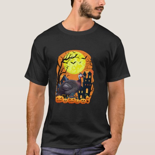 カボチャ付きギニア鳥おもしろい怖いハロウィーンパ Tシャツ (正面)