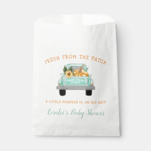 カボチャ付きクリームファームトラック秋ベビーシャワー フェイバーバッグ (正面)