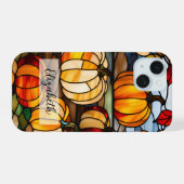 カボチャ付きステンドグラス窓 iPhone 15ケース (裏面横)