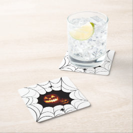 カボチャ付きスパイダーウェブ スクエアペーパーコースター
