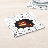 カボチャ付きスパイダーウェブ スクエアペーパーコースター (アングル)