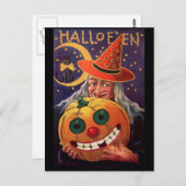 カボチャ付きハロウィンおもしろいウィッチ ポストカード (正面/裏面)