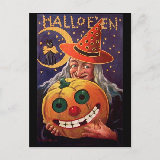 カボチャ付きハロウィンおもしろいウィッチ ポストカード (正面)