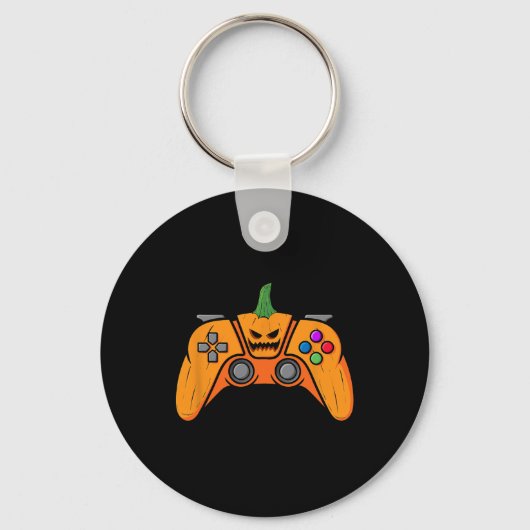 カボチャ付きハロウィンビデオゲーム制御顔 キーホルダー (正面)