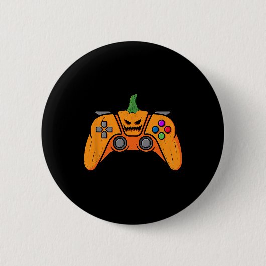 カボチャ付きハロウィンビデオゲーム制御顔 缶バッジ (正面)