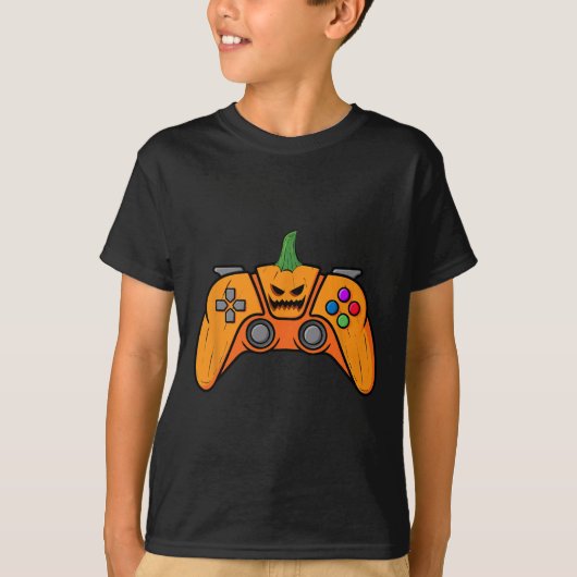 カボチャ付きハロウィンビデオゲーム制御顔 Tシャツ (正面)