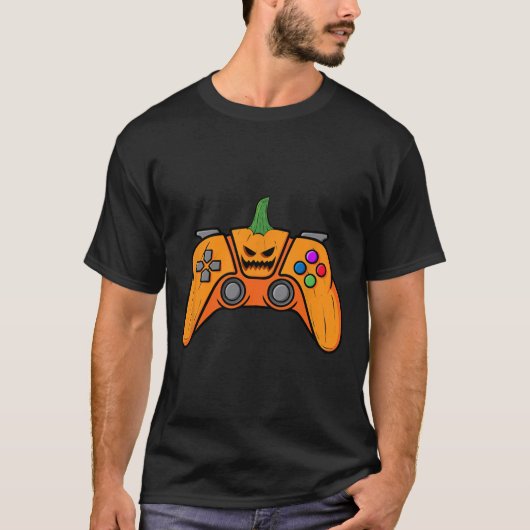 カボチャ付きハロウィンビデオゲーム制御顔 Tシャツ (正面)