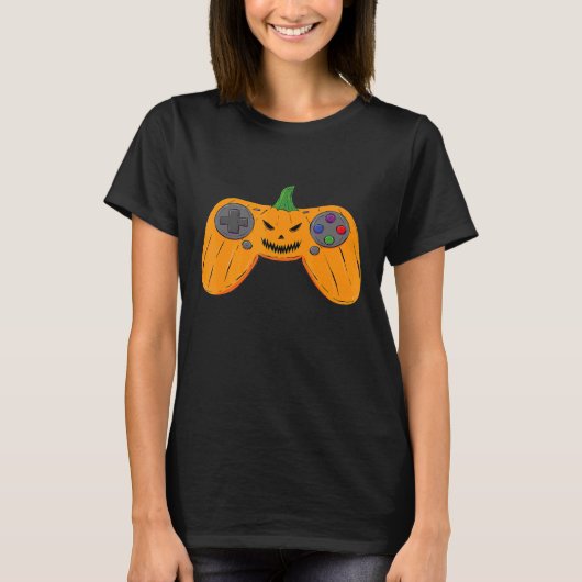 カボチャ付きハロウィンビデオゲーム制御顔 Tシャツ (正面)