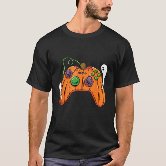 カボチャ付きハロウィンビデオゲーム制御顔 Tシャツ (正面)
