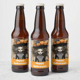 カボチャ付きハロウィーンの魔女 ビールラベル