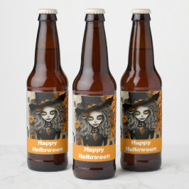 カボチャ付きハロウィーンの魔女 ビールラベル