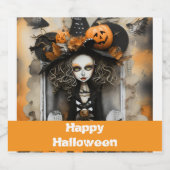 カボチャ付きハロウィーンの魔女 ビールラベル (シングルラベル)