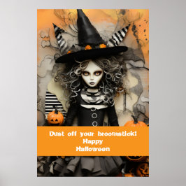 カボチャ付きハロウィーンの魔女 ポスター