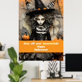 カボチャ付きハロウィーンの魔女 ポスター (ホームオフィス)
