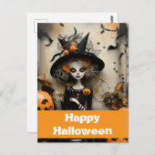 カボチャ付きハロウィーンの魔女 ポストカード (正面/裏面)