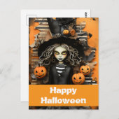 カボチャ付きハロウィーンの魔女 ポストカード (正面/裏面)