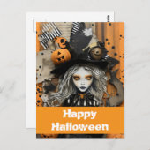 カボチャ付きハロウィーンの魔女 ポストカード (正面/裏面)
