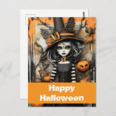 カボチャ付きハロウィーンの魔女 ポストカード (正面/裏面)