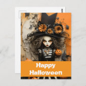 カボチャ付きハロウィーンの魔女 ポストカード (正面/裏面)