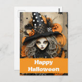 カボチャ付きハロウィーンの魔女 ポストカード (正面/裏面)