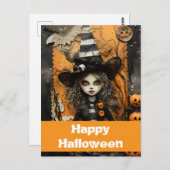 カボチャ付きハロウィーンの魔女 ポストカード (正面/裏面)