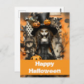 カボチャ付きハロウィーンの魔女 ポストカード (正面/裏面)