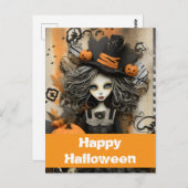 カボチャ付きハロウィーンの魔女 ポストカード (正面/裏面)