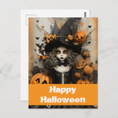 カボチャ付きハロウィーンの魔女 ポストカード (正面/裏面)