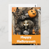 カボチャ付きハロウィーンの魔女 ポストカード (正面/裏面)