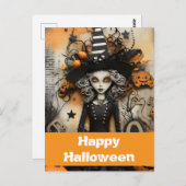 カボチャ付きハロウィーンの魔女 ポストカード (正面/裏面)