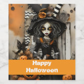 カボチャ付きハロウィーンの魔女 ワインラベル (シングルラベル)