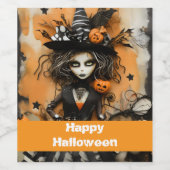 カボチャ付きハロウィーンの魔女 ワインラベル (シングルラベル)