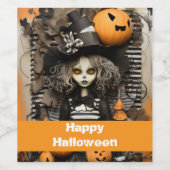 カボチャ付きハロウィーンの魔女 ワインラベル (シングルラベル)