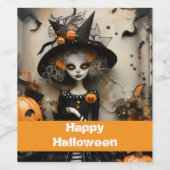 カボチャ付きハロウィーンの魔女 ワインラベル (シングルラベル)