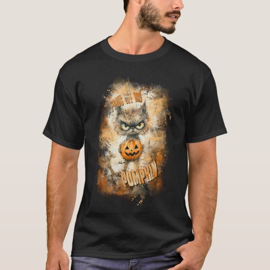 カボチャ付きハロウィーンクランキー猫 Tシャツ (正面)