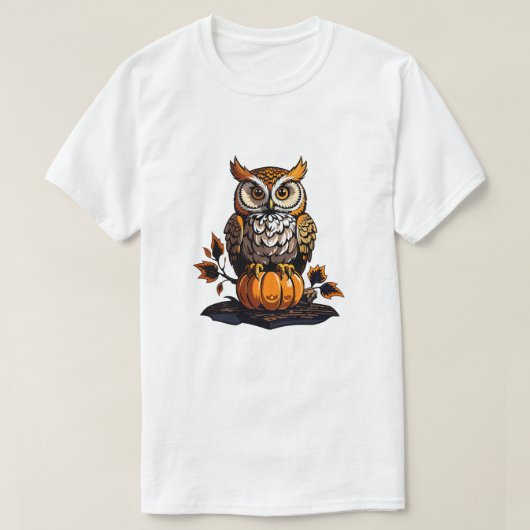 カボチャ付きハロウィーンフクロウ Tシャツ (デザイン正面)