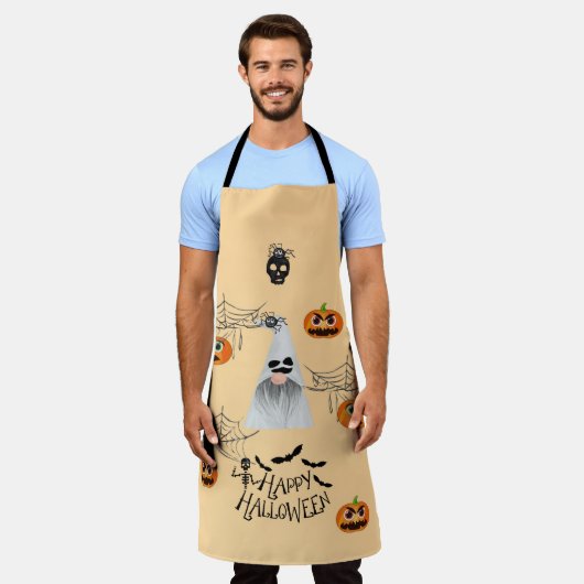 カボチャ付きハロウィーン幽霊たちクモとくもの巣 エプロン (着用した状態)