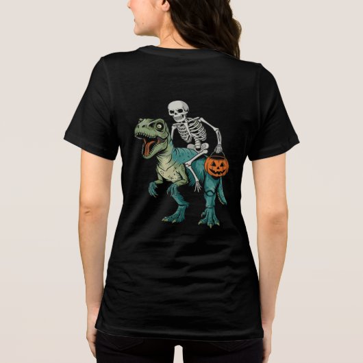 カボチャ付きハロウィーン骨格乗馬恐竜 トライブレンドＴシャツ (裏面)